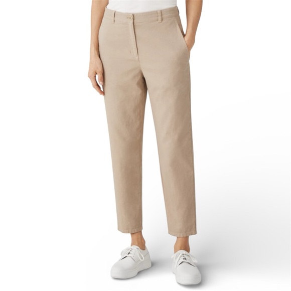 Eileen Fisher Tan Organic Cotton Stretch Ankle Comfort Chino Pants Size 12 - Picture 15 of 15